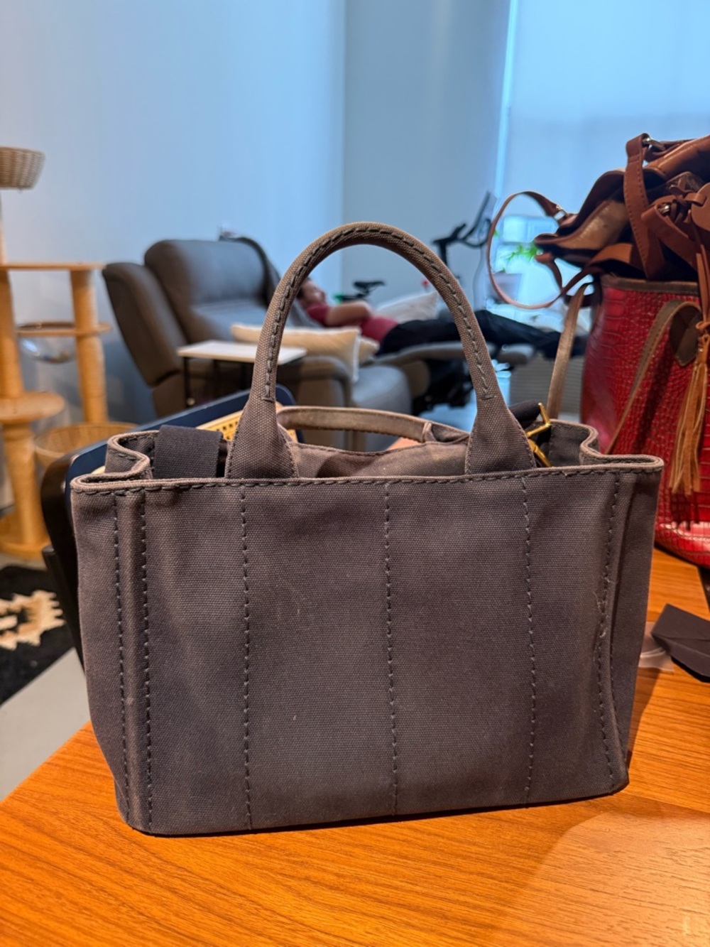 Prada Black Canvas Mini Tote with Gold Logo Print - Picture 5 of 5